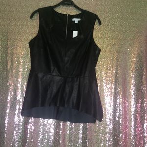 Black and Faux leather high low blouse